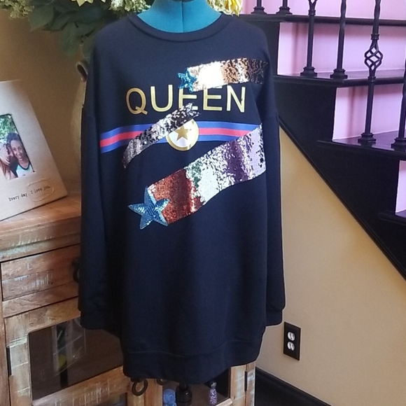 Fashion Nova Tops - New Fashion Nova "QUEEN" Sweatshirt Dress - SZ L